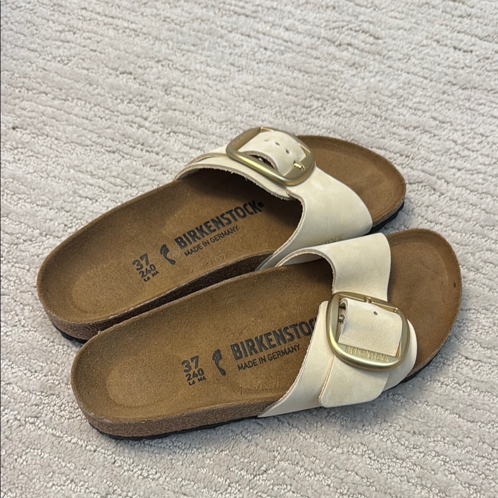 Birkenstock Cream Slide Sandals